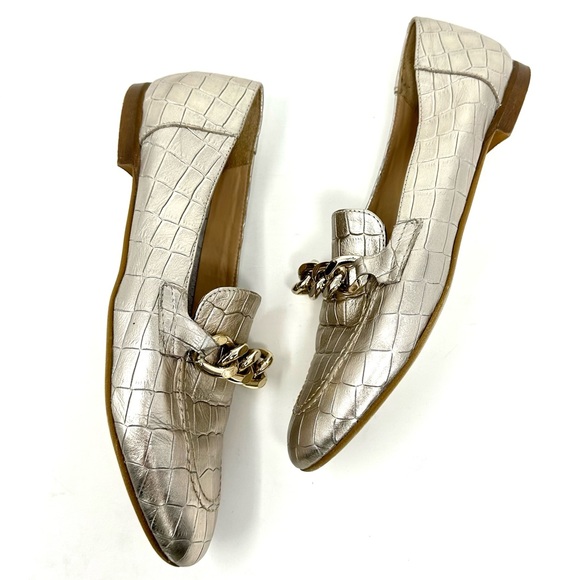 Donald Pliner Balton Metallic Gold Croc-Embossed Leather Loafer - Picture 12 of 15